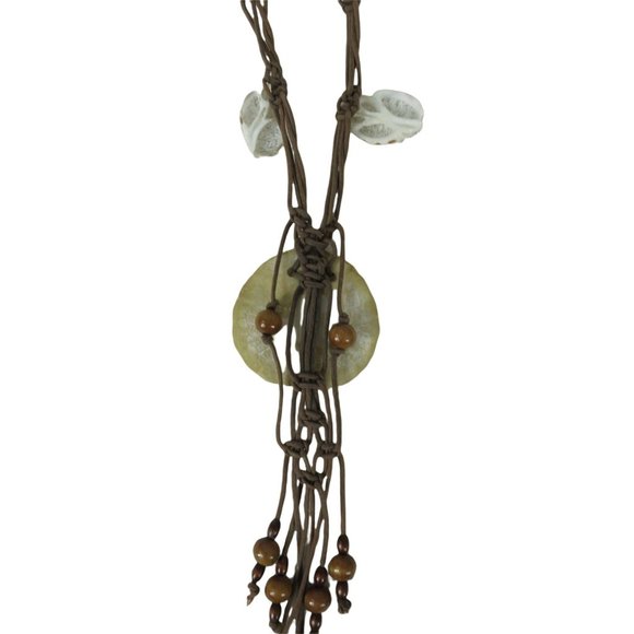 Vintage 70s Macramé Sand Dollar Shell Bead Necklace Hanging Wall Art - Picture 10 of 10